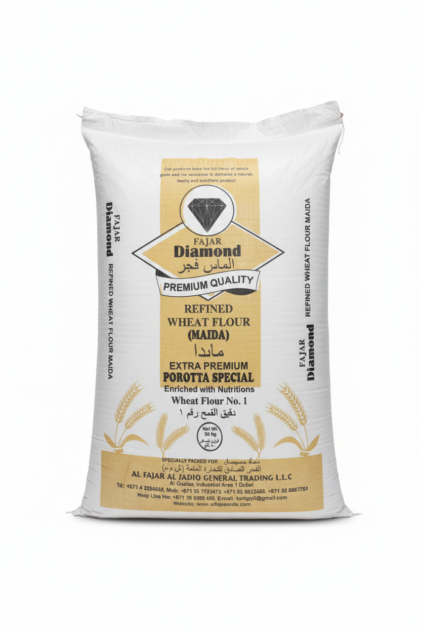 Fajar Diamond Maida 50kg refined wheat flour bag UAE
